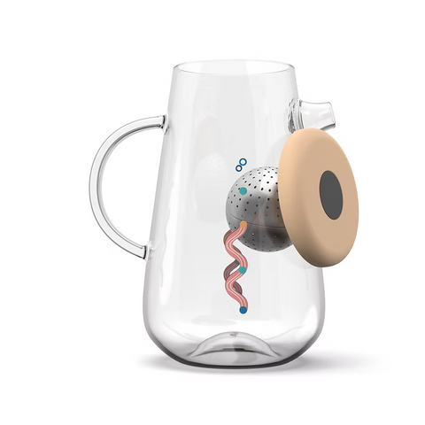 Get the Pong's OHTEAVOR POT is a hand-blown borosilicate glass tea and coffee pot. It features a patent-pending swirling design, a water level indicator, temperature control, and a silicone lid.