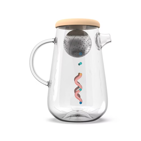 Get the Pong's OHTEAVOR POT is a hand-blown borosilicate glass tea and coffee pot. It features a patent-pending swirling design, a water level indicator, temperature control, and a silicone lid.