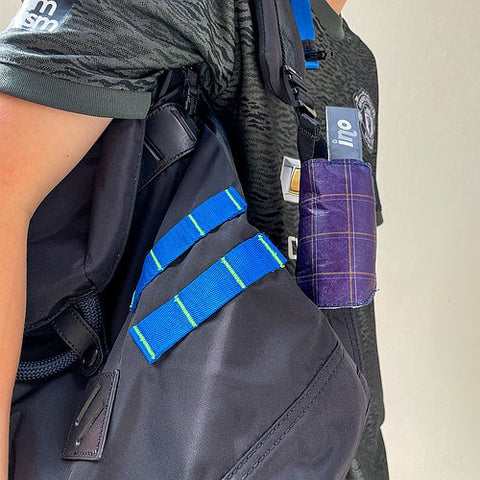 Get the Pong's "Play Plaid is a reusable face mask pouch. Its waterproof Tyvek shell and antimicrobial lining keep masks clean. Features a snap band, built-in sanitizer, and comes in 7 fun styles.