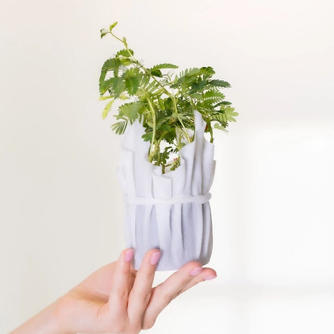 Get The Pong transforms old shirts into decorative resin vases or nutrient-rich planting soil through creative recycling.