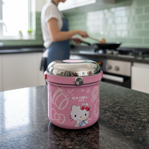 Get The Pong's limited pink Hello Kitty x Camel 0.5L food jar with 300ml glass.