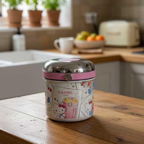 Get The Pong presents the Hello Kitty x Camel Tiffin 50: a 0.5L insulated stainless steel food jar.