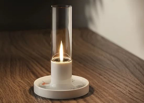 Close-up detail of the ceramic texture and wick mechanism on Get the Pong's TUNG HING x YUET TUNG OIL LAMP.