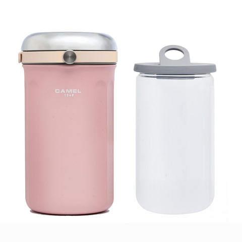 The (Core Edition) Tiffin 100 1.0L Stainless Steel Food Jar in Baby Pink by Get the Pong, featuring a 300ml glass container.
