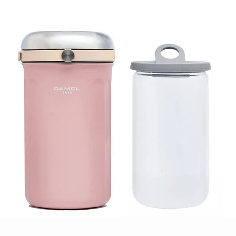 The (Core Edition) Tiffin 100 1.0L Stainless Steel Food Jar in Baby Pink by Get the Pong, featuring a 300ml glass container.